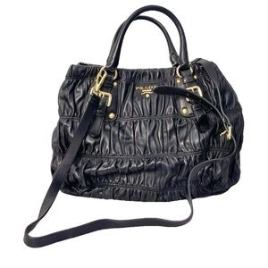 100% Auth Prada Black Gaufre Convertable Nappa Leather Tote Shoulder Bag Large